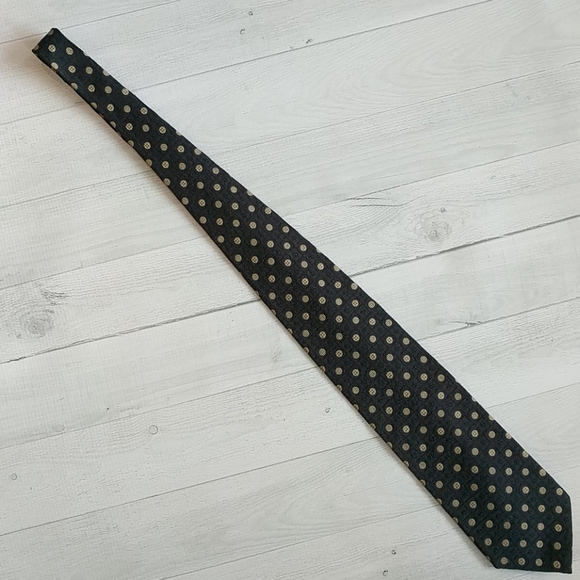 F.N. Tie Textured Navy & Tan/Gold Polkadot GUC - Picture 4 of 6